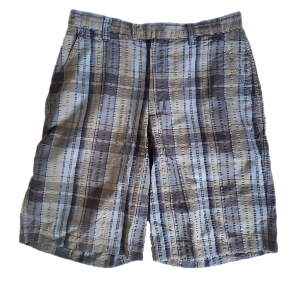Patagonia Men's Plaid Gray Blue & Black Organic Cotton Seersucker Shorts
